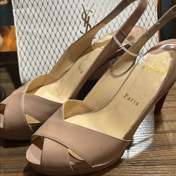 Christian Louboutin Shoes - ❤️sold ❤️ Louboutin Nude patent slingback heels peep toe pumps red sole